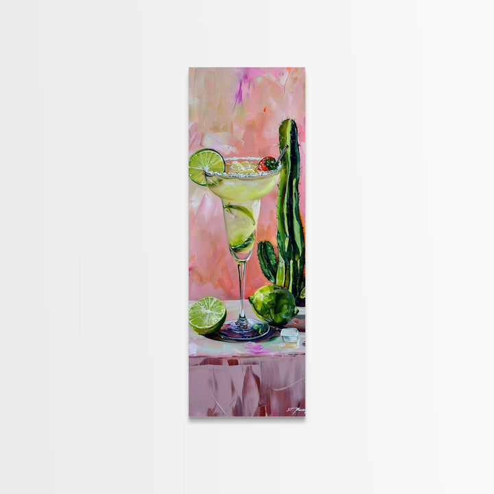 Martini Cocktail Framed Canvas Art, Canvas Bar Art, Tall and Narrow Kitchen Wall Art, Southwestern Wall Art, Margarita Painting for Kitchen