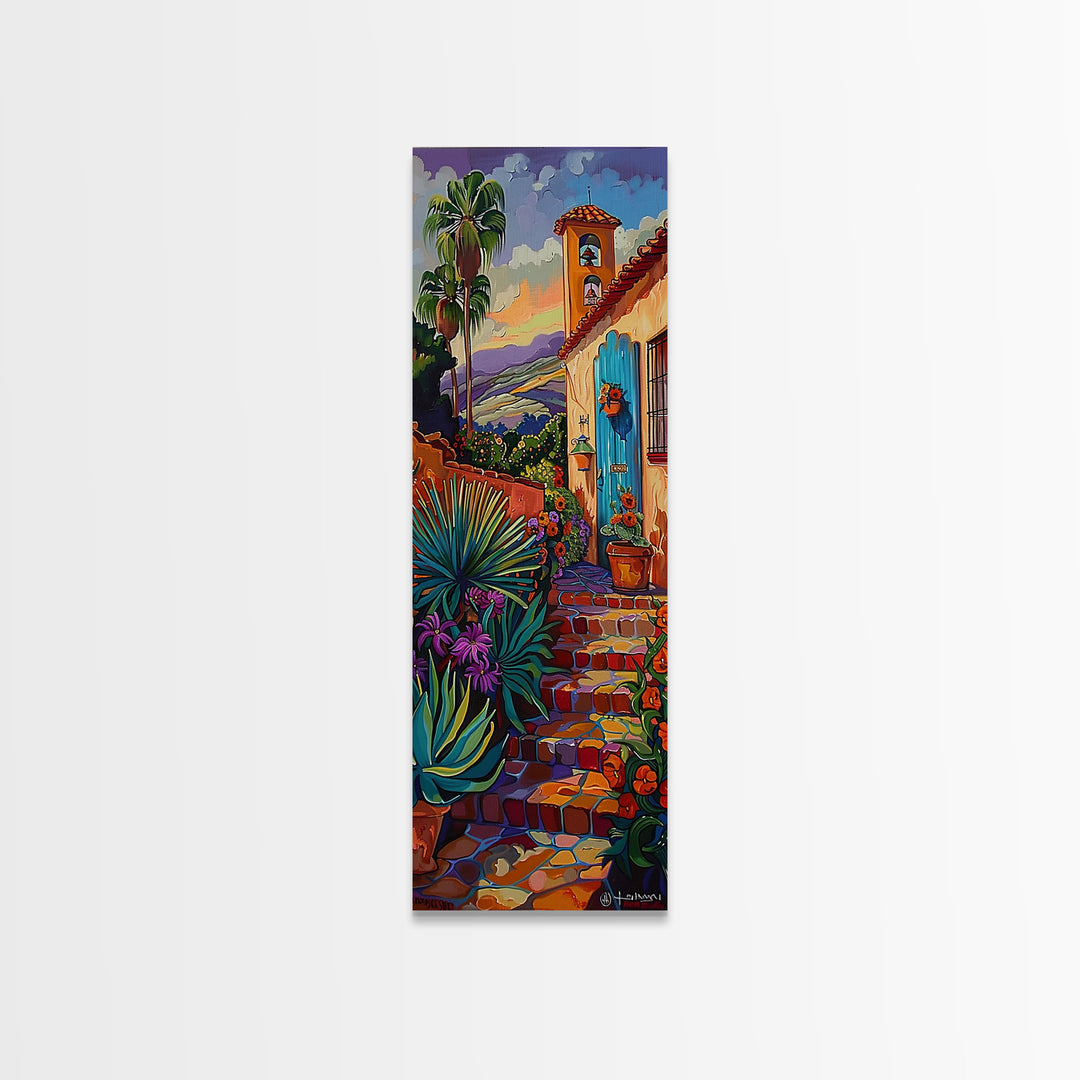 Contemporary Tuscan Style Oil Painting, Sunset Painting Framed and Printed on Canvas, Spanish Art, Living Room Wall Art Print, Mountain Art