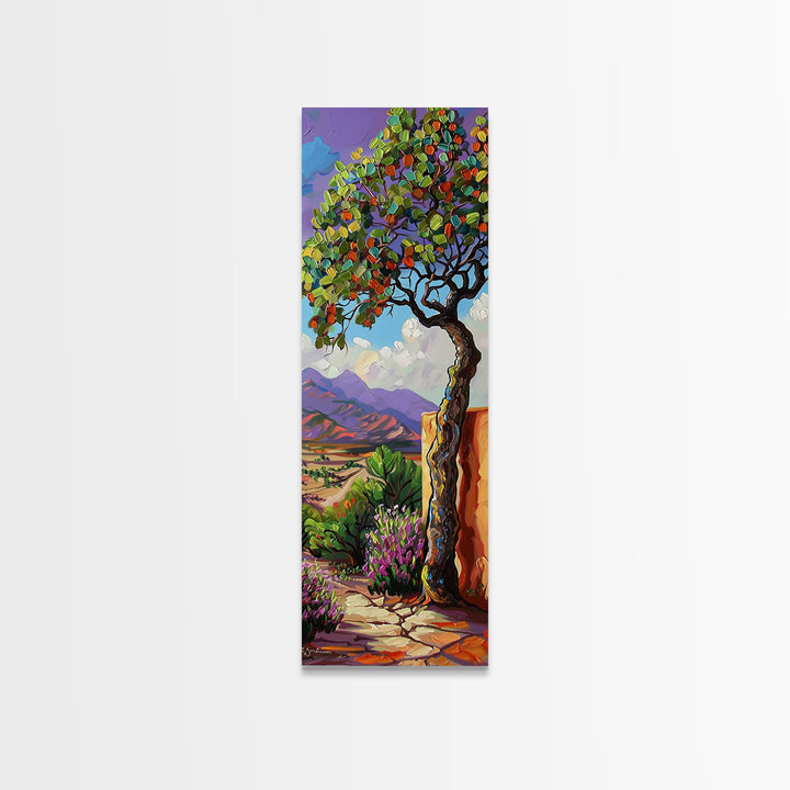 Oversized Texture Mountain Landscape Art Framed and Printed on Canvas, Vertical Impasto Painting on Canvas, Skinny Bedroom Wall Art