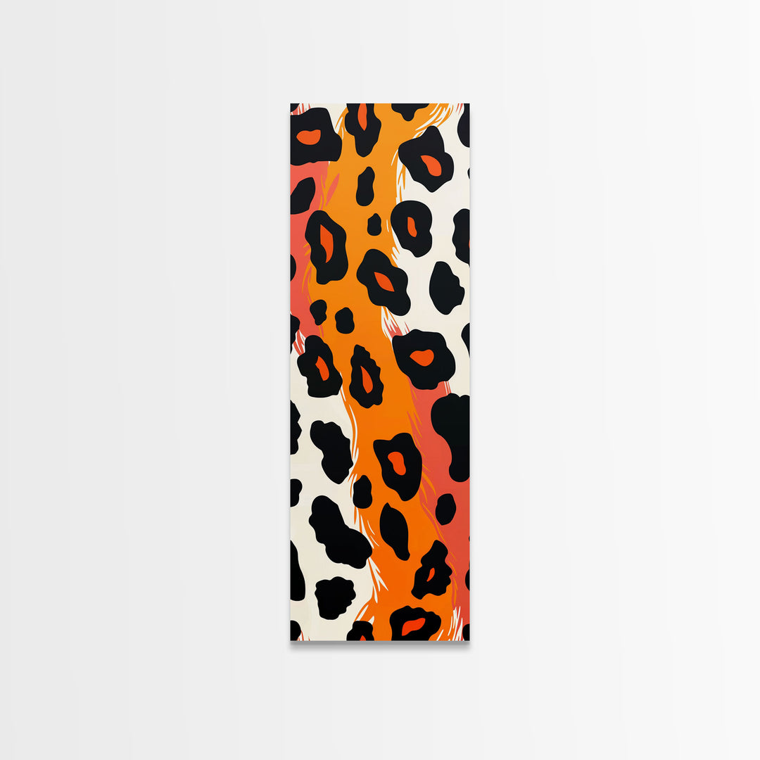 Bold Leopard Print in Orange and Black - Framed Canvas Print, Midcentury Modern Wall Art, Skinny Art, Tall Art, Living Room Decor