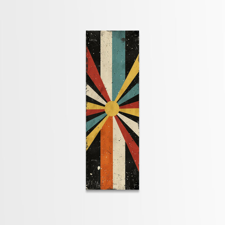 Midcentury Modern Sunburst Art, Framed Canvas Print, Retro, MCM Style, Vintage Style Wall Art, Skinny Art, Wood Frame Art