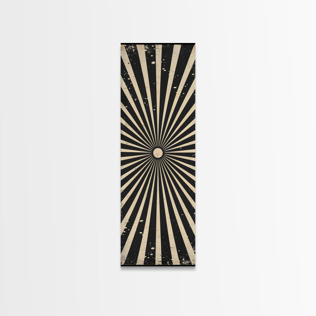 Black and White Sun Burst Art Deco Inspired Framed Canvas Print, Wall Art, Office or Mancave Wall Art