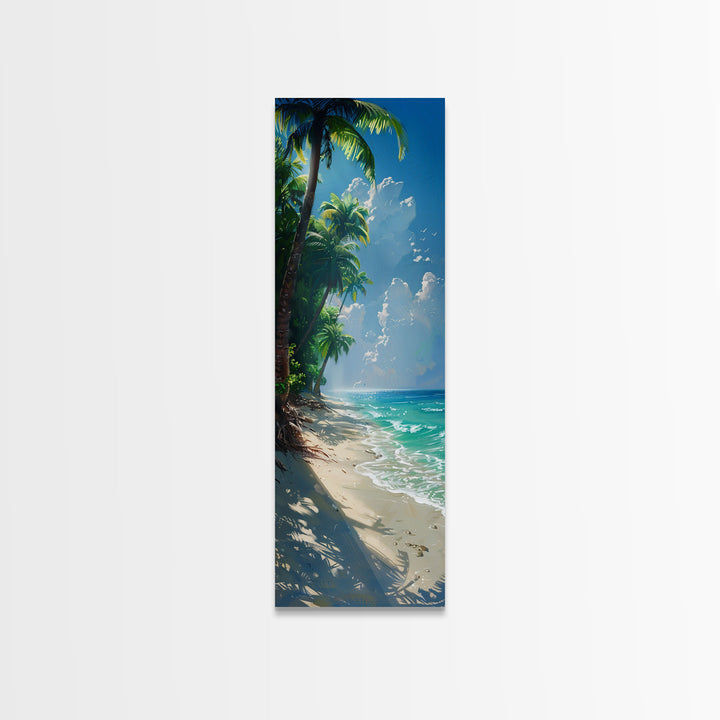 Lush Jungle With Flowing River And Bright Sunlight Skinny Art Framed Canvas Print For Living Room Or Guest Room Wall Decor