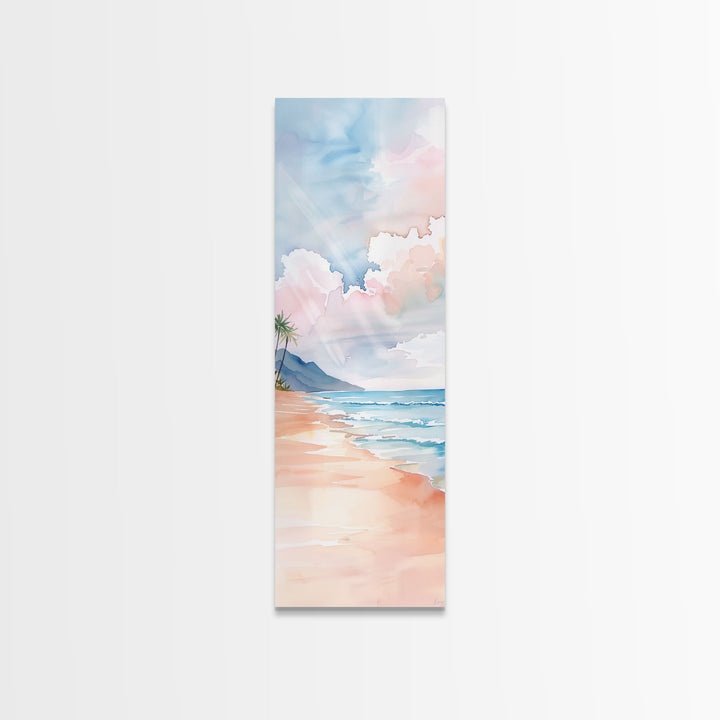 Gentle Shoreline Watercolor Art - Framed Canvas Print, Farmhouse Art, Boho Art, Skinny Art, Tall Art, Living Room Decor, Beach Wall Art for Home Decor