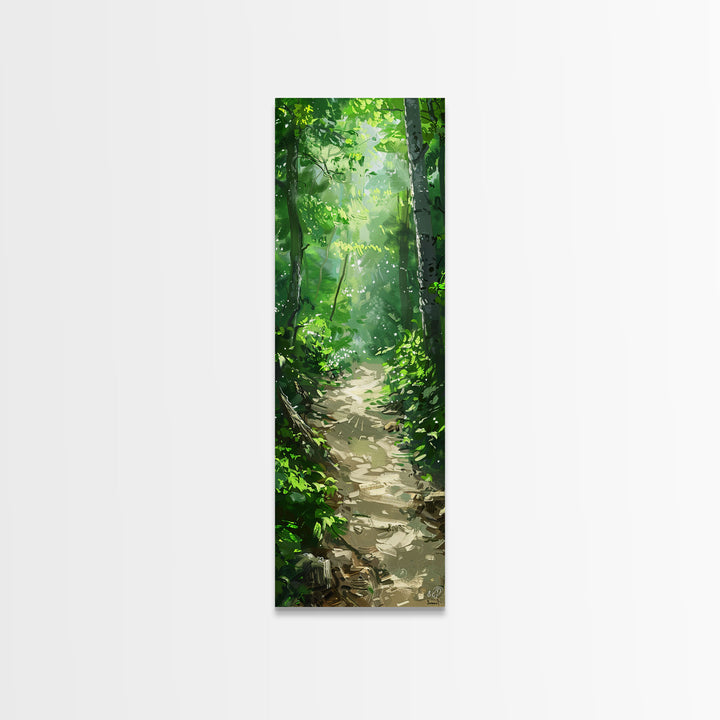 Lush Forest Pathway Art - Framed Canvas Print, Farmhouse Art, Boho Art, Skinny Art, Tall Art, Living Room Decor, Nature Wall Art for Home Decor