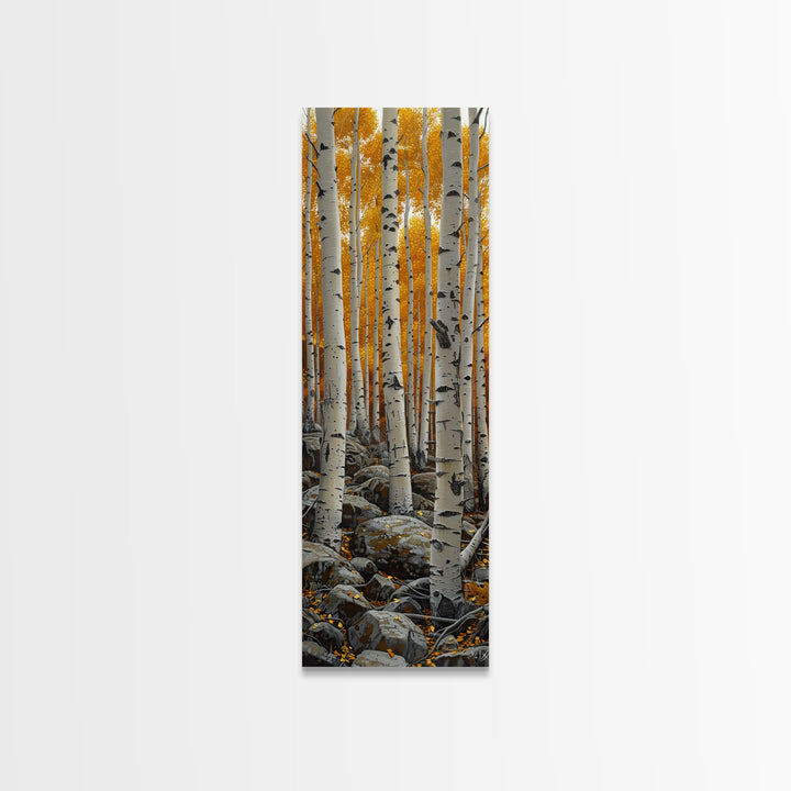 Birch Tree Forest, Framed Canvas Print, Skinny / Tall Wall Art, Living Room Decor, Landscape Painting, Nature Decor
