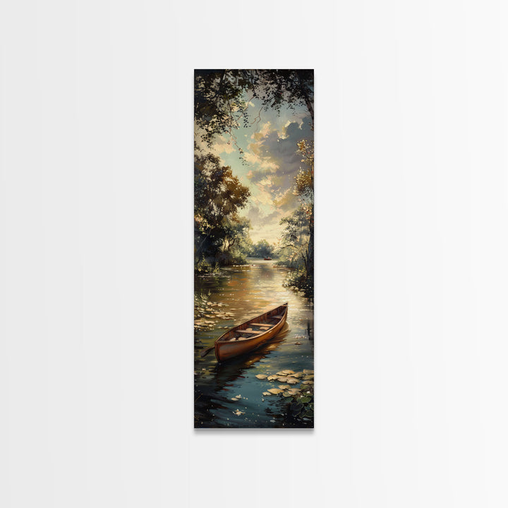 Antique Canoe Framed Canvas Print, lake House Decor, Lake Life Wall Art, Tall Wall Art For Small Spaces