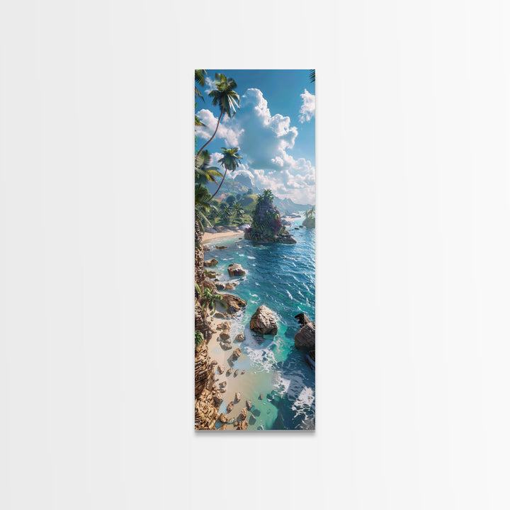 Idyllic Island Shoreline With Crystal Waters, Farmhouse Art For Modern Homes, Boho And Minimalist Wall Art In Tall Canvas Print