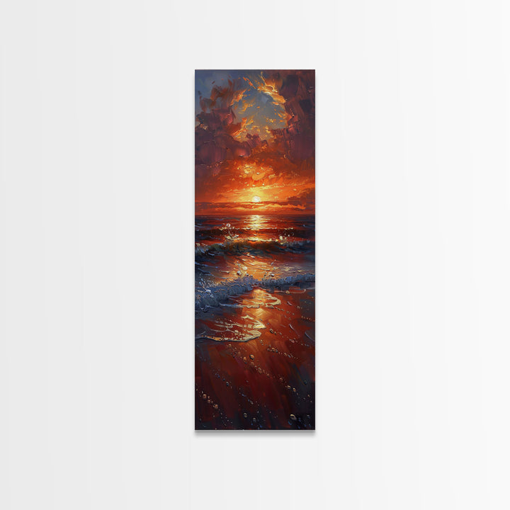 Reflective Lake Sunset Peaceful Nature Scene Farmhouse Bedroom Art Framed Canvas Print Tall Art Japanese Style Art