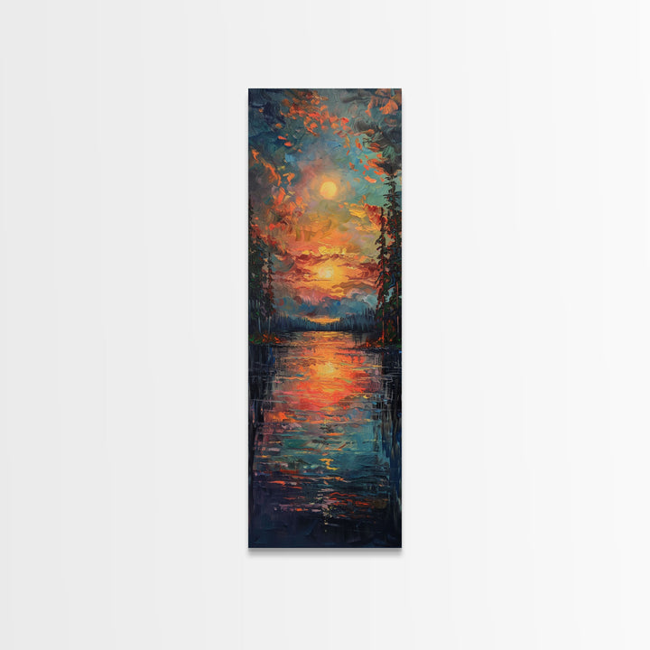 Radiant Sunrise Over Rolling Hills Vibrant Landscape Art Framed Canvas Print Tall Art Japanese Style Art