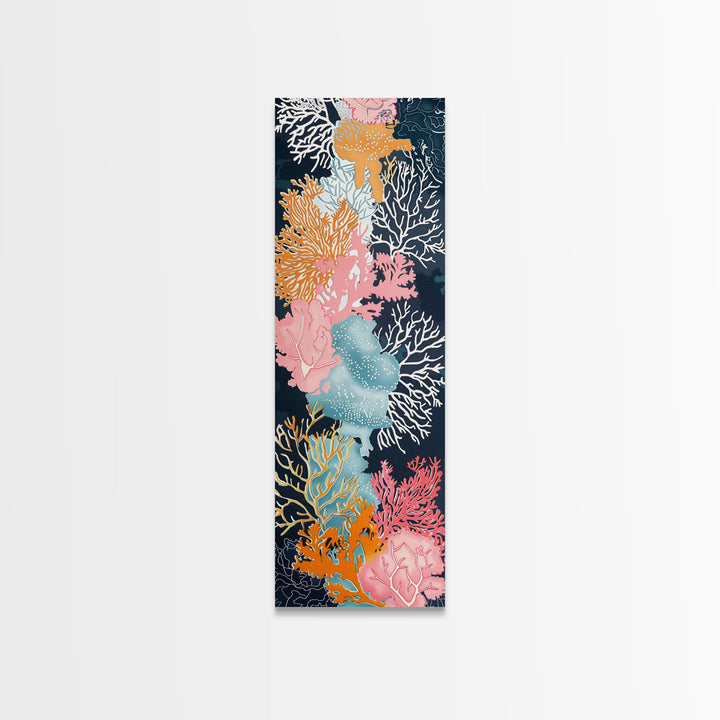 Intricate Coral Reef Art in Vibrant Colors on Tall Vertical Canvas Print Perfect for Underwater Sea Life-Themed Decor