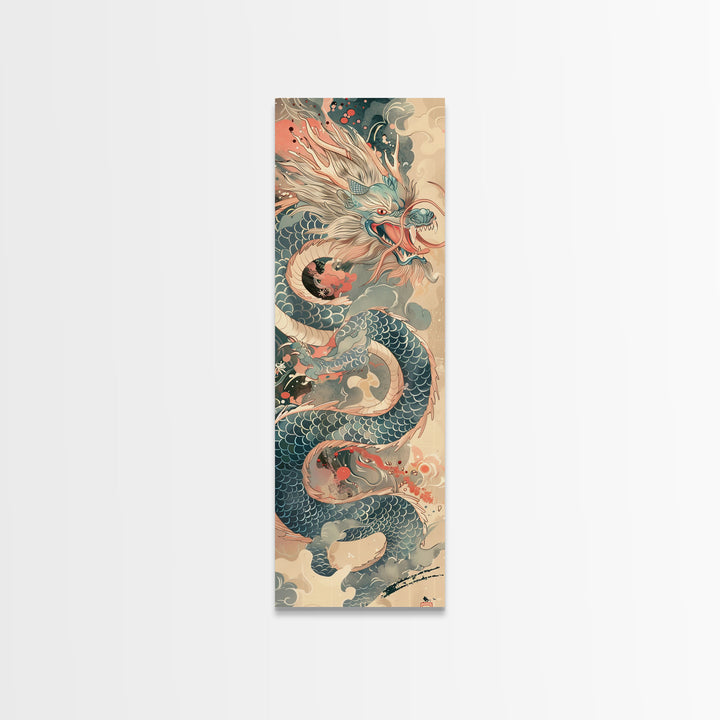 Mythical Japanese Dragon in Swirling Clouds – Skinny Art on Framed Canvas Print