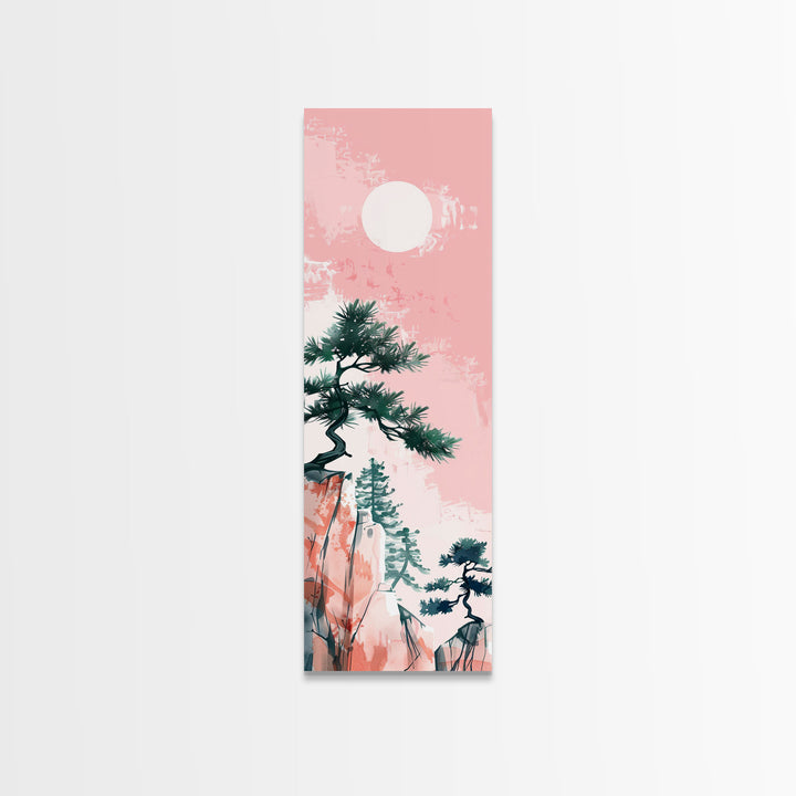 Ethereal Reeds In Windy Meadow Blush Tones Skinny Art Tall Art Framed Canvas Print Japanese Style Art Ukiyo-e Art Wood Block Print Nature
