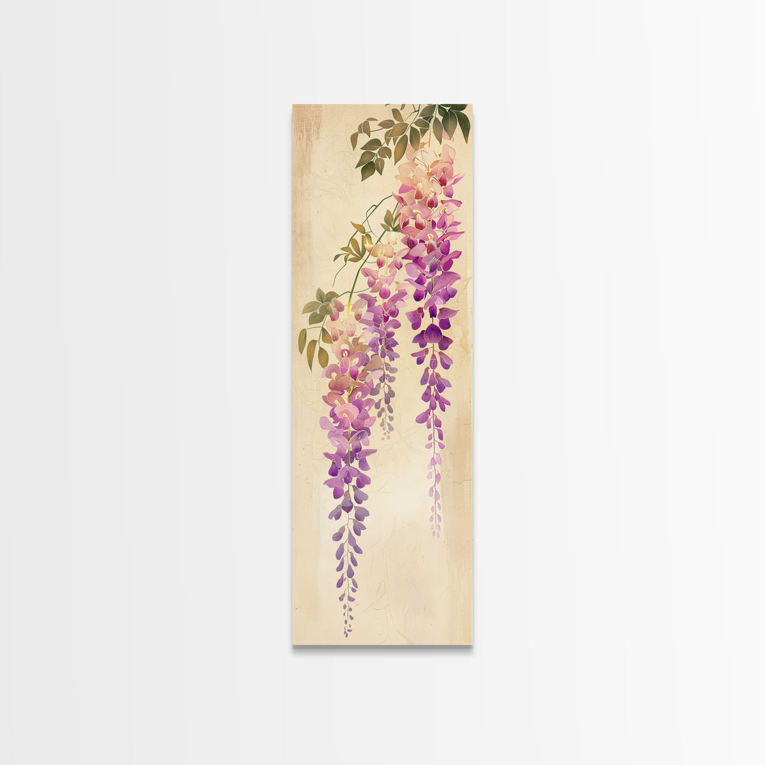 Hanging Wisteria Flowers In Purple Tones Japanese Style Framed Canvas Print, Wall Art Ready To Hang For Living Spaces