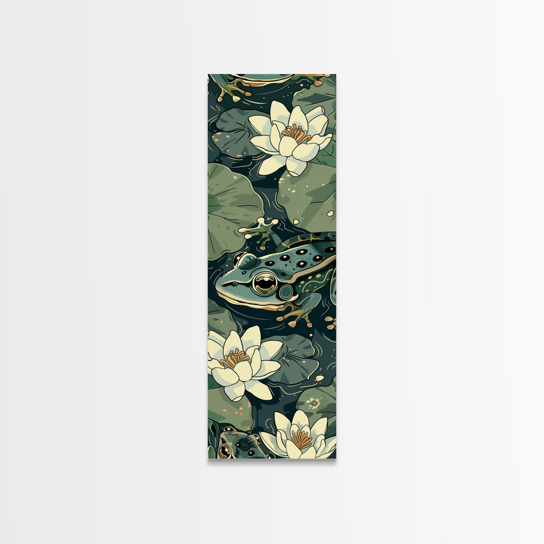 Elegant Japanese Peacock with Blossoms Tall Skinny Framed Canvas Print - Ukiyo-e Art Wall Décor