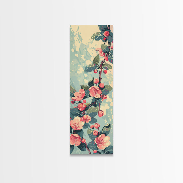 Japanese Style Frogs and Lotus Flowers Framed Canvas Print - Tall Skinny Ukiyo-e Wall Art