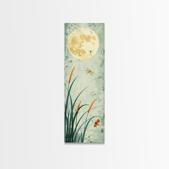 Serene Swans and Cherry Blossoms in Japanese Art Tall Skinny Framed Canvas Print - Wall Décor