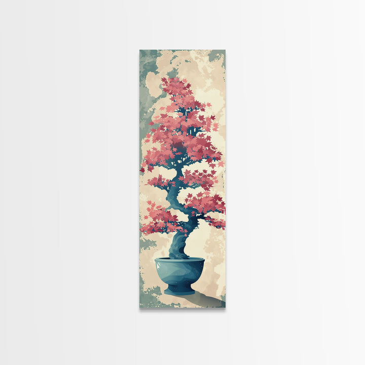 Maple Bonsai Tree In Pot With Soft Pastel Background Tall Art Ukiyo-e Art Framed Canvas Print
