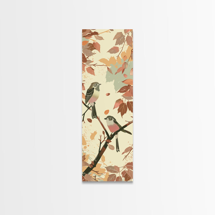 Charming Small Birds On Autumn Branches For Cozy Fall-Themed Wall Art Japanese Style Framed Canvas Print