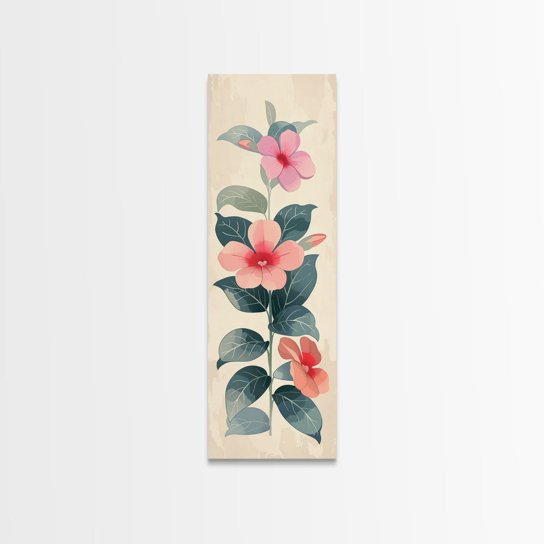 Floral Bouquet With Pink And Red Flowers - Skinny Art Tall Art Framed Canvas Print Japanese Style Art Ukiyo-e Art