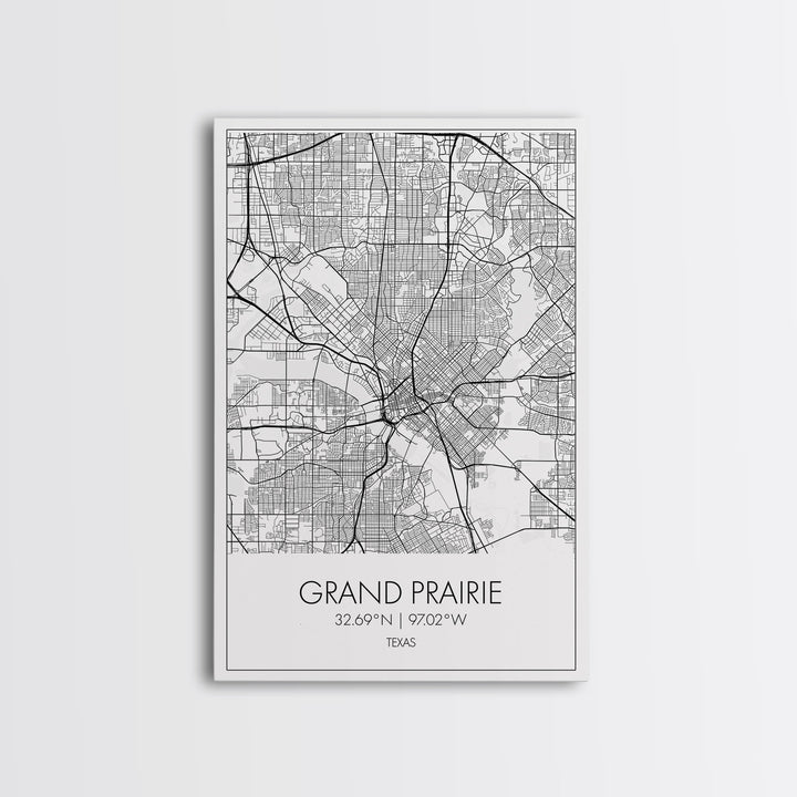Grand Prairie Street Map, Texas Map, City Map Art, Minimalist Art, Wall Art, Canvas Print, Black And White, Travel Print, Anniversary Gift