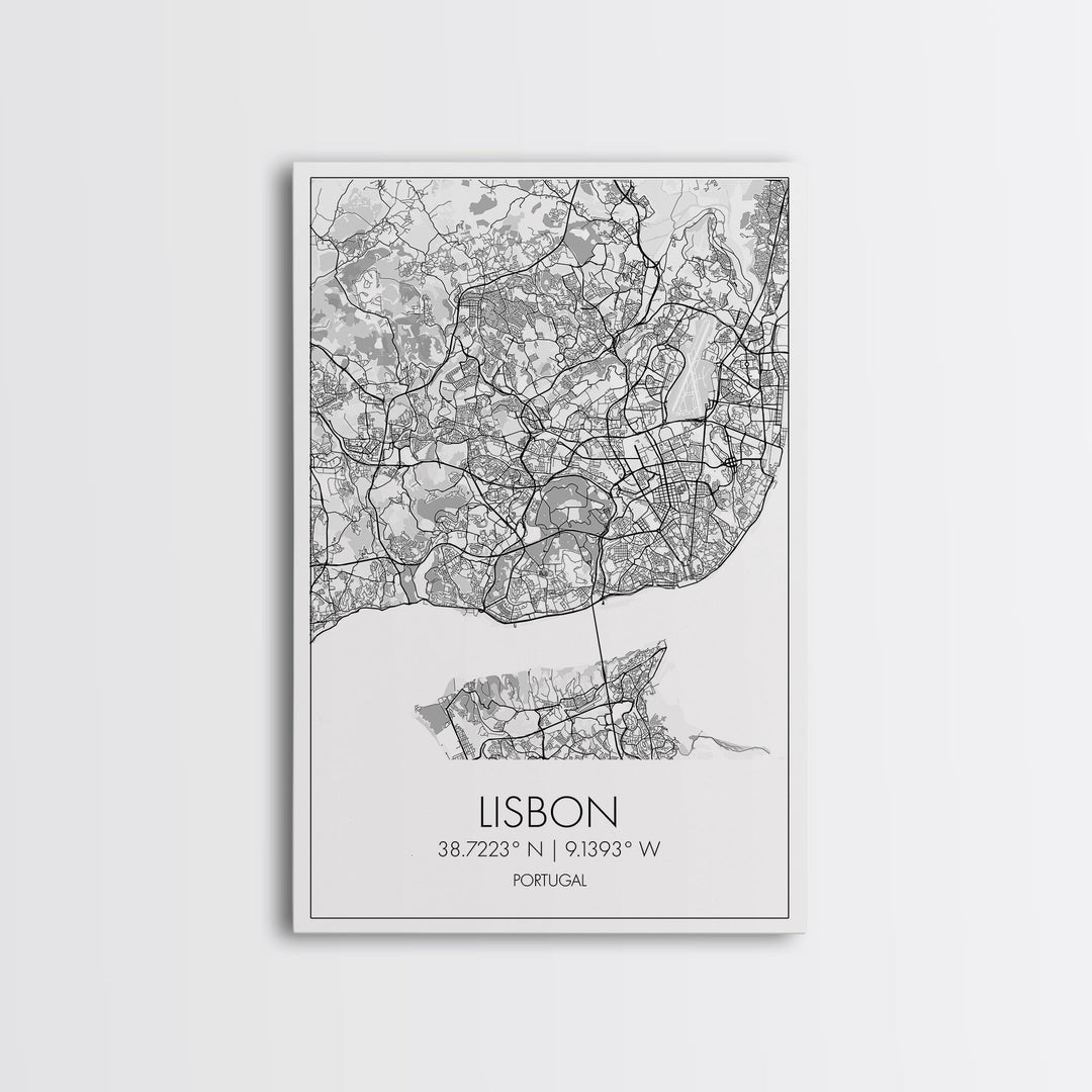 Lisbon Street Map, Portugal Map, City Map Art, Modern Wall Art, Wall Art, Canvas Print, Travel Décor, Above Bed Art, Gift For Couples