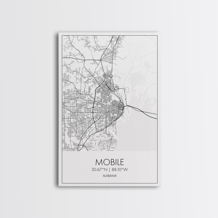 Mobile Street Map, Alabama Map, City Map Art, Modern Art, Wall Art, Canvas Print, Farmhouse Bedroom Art, Mother In Law Gift, Travel Art