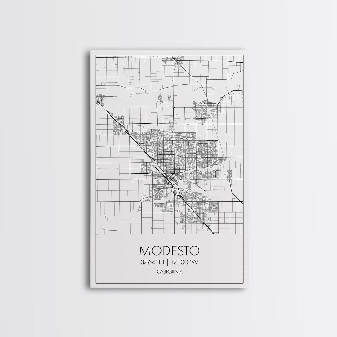 Modesto Street Map, California Map, City Map Art, Modern Art, Wall Art, Canvas Print, Home Décor Wall Art, Friendship Gift, Travel Wall Art