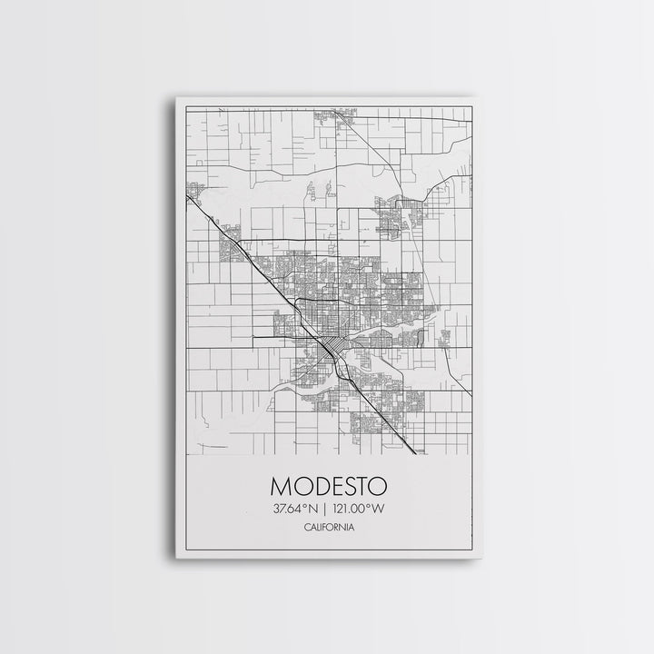 Modesto Street Map, California Map, City Map Art, Modern Art, Wall Art, Canvas Print, Home Décor Wall Art, Friendship Gift, Travel Wall Art