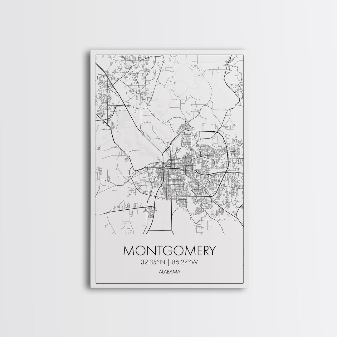Montgomery Street Map, Alabama Map, City Map Art, Modern Art, Wall Art, Canvas Print, Bedroom Print, Family Gift, Travel Wall Décor