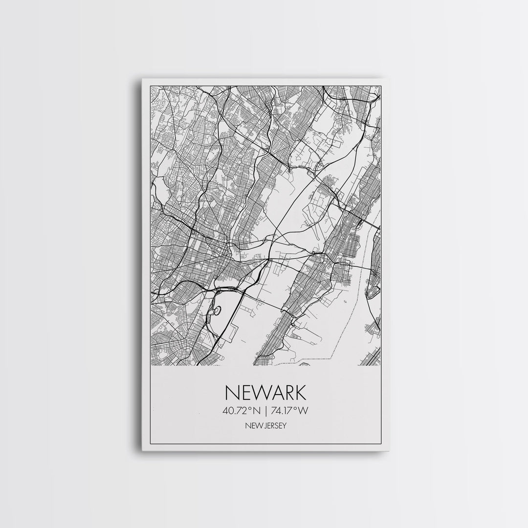 Newark Street Map, New Jersey Map, City Map Art, Modern Art, Wall Art, Canvas Print, Living Room Art, Best Friends Gift, Travel Art