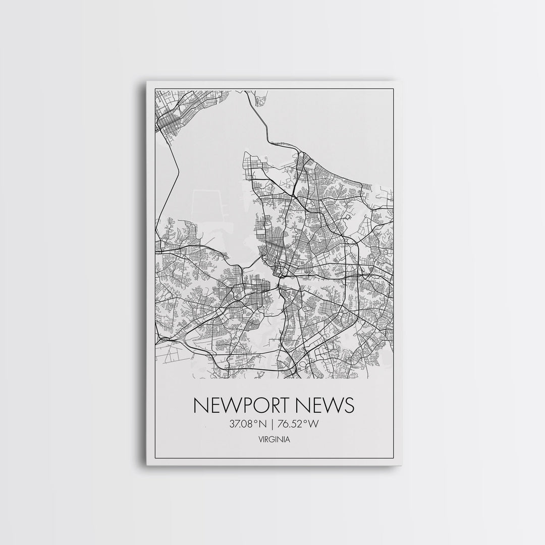 Newport News Street Map, Virginia Map, City Map Art, Modern Art, Wall Art, Canvas Print, Home Wall Décor, Girl Graduation Gift, Travel Art