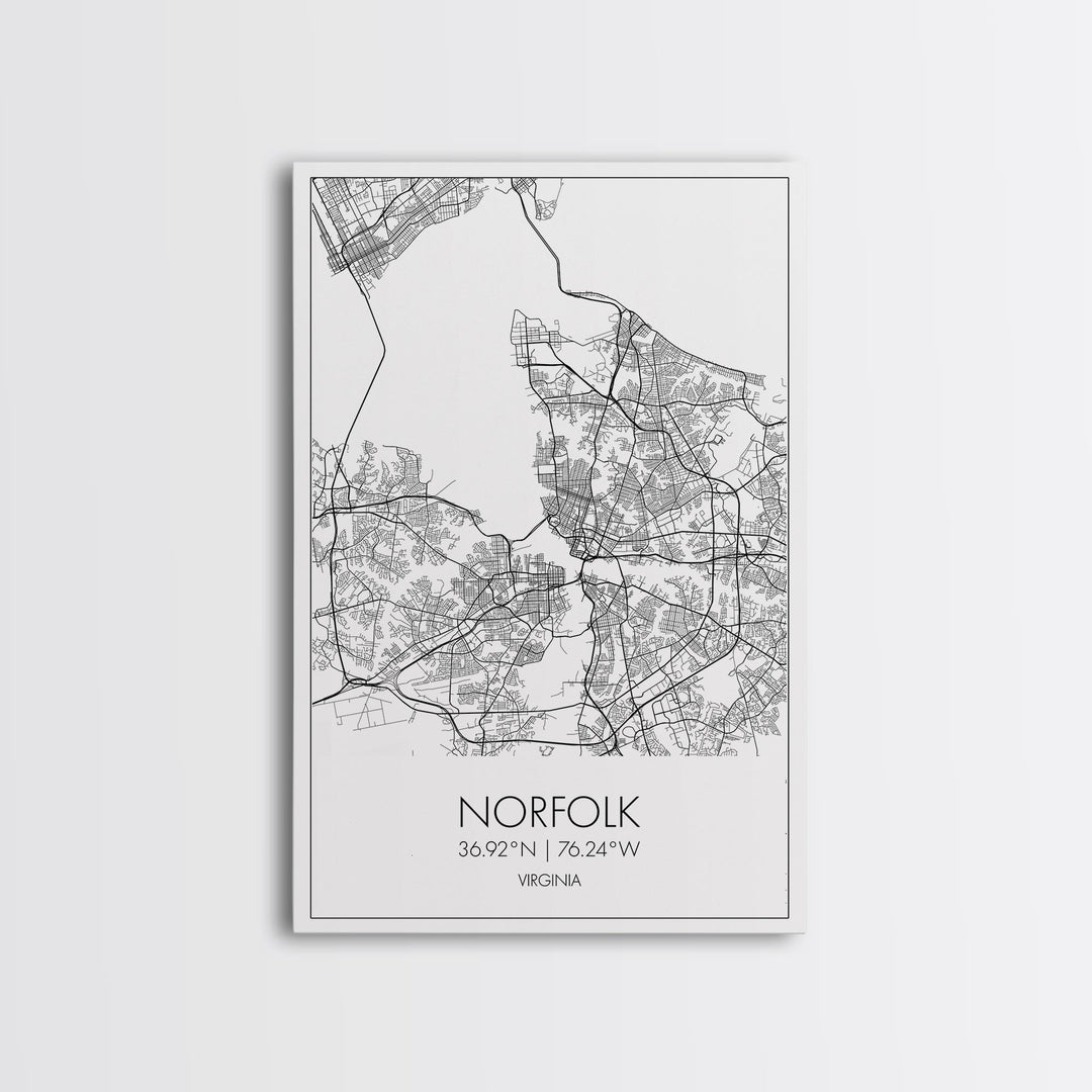 Norfolk Street Map, Virginia Map, City Map Art, Modern Art, Wall Art, Canvas Print, Bedroom Décor, College Student Gift, Travel Print