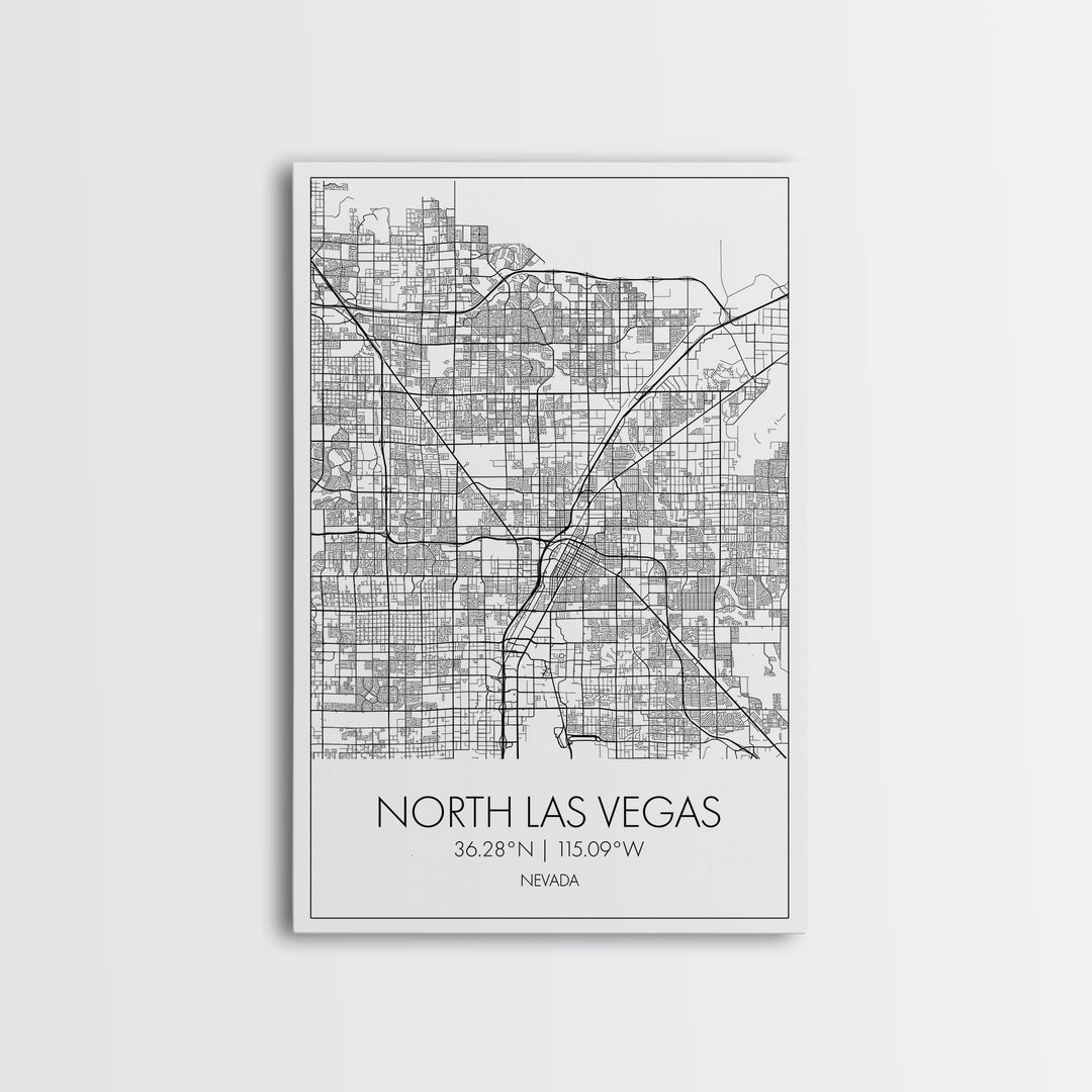 North Las Vegas Street Map, Nevada Map, City Map Art, Modern Art, Wall Art, Canvas Print, Wall Décor Bedroom, Honeymoon Gift,  Travel Art