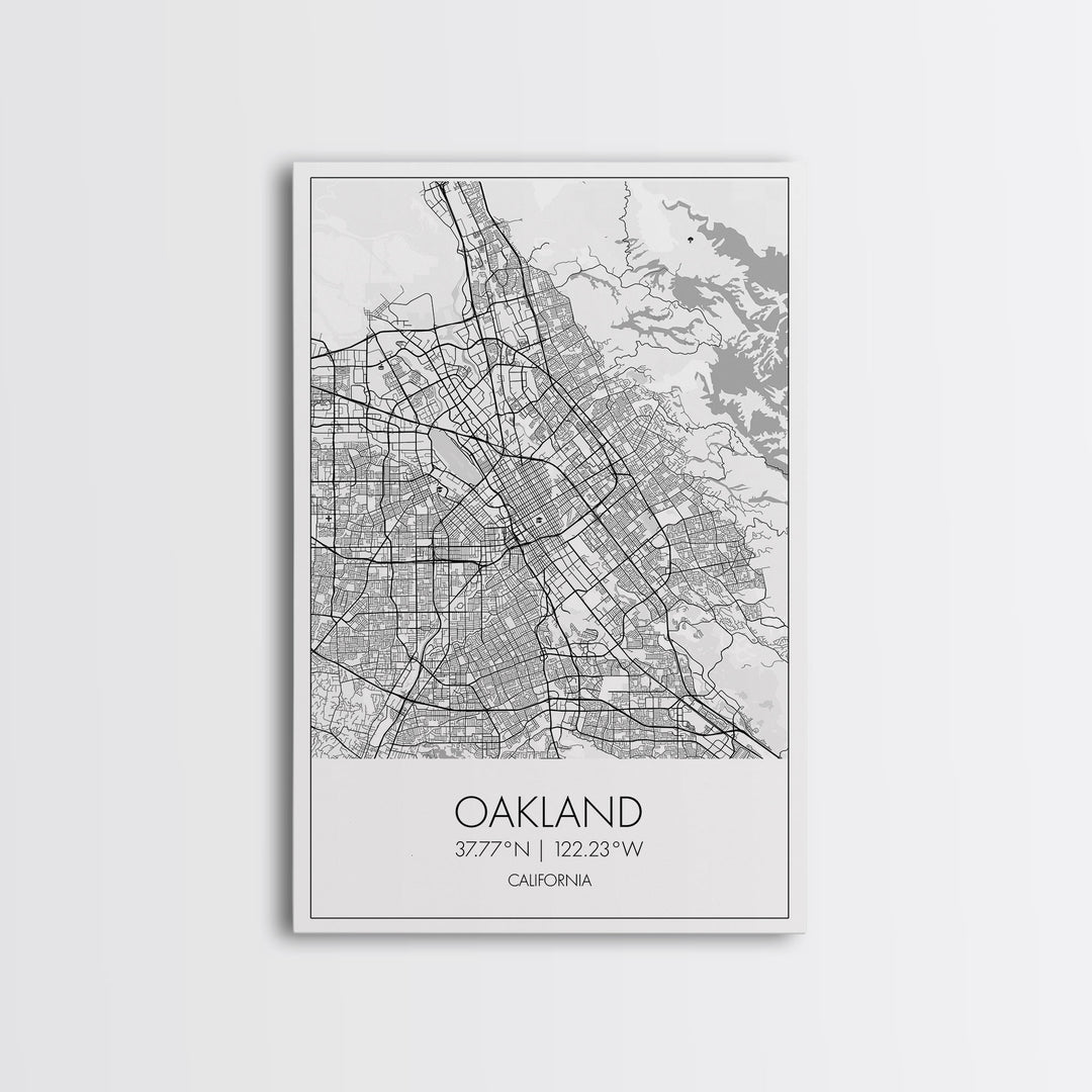 Oakland Street Map, California Map, City Map Art, Modern Art, Wall Art, Canvas Print, Living Room Art, Gift For Her, Adventure Wall Art