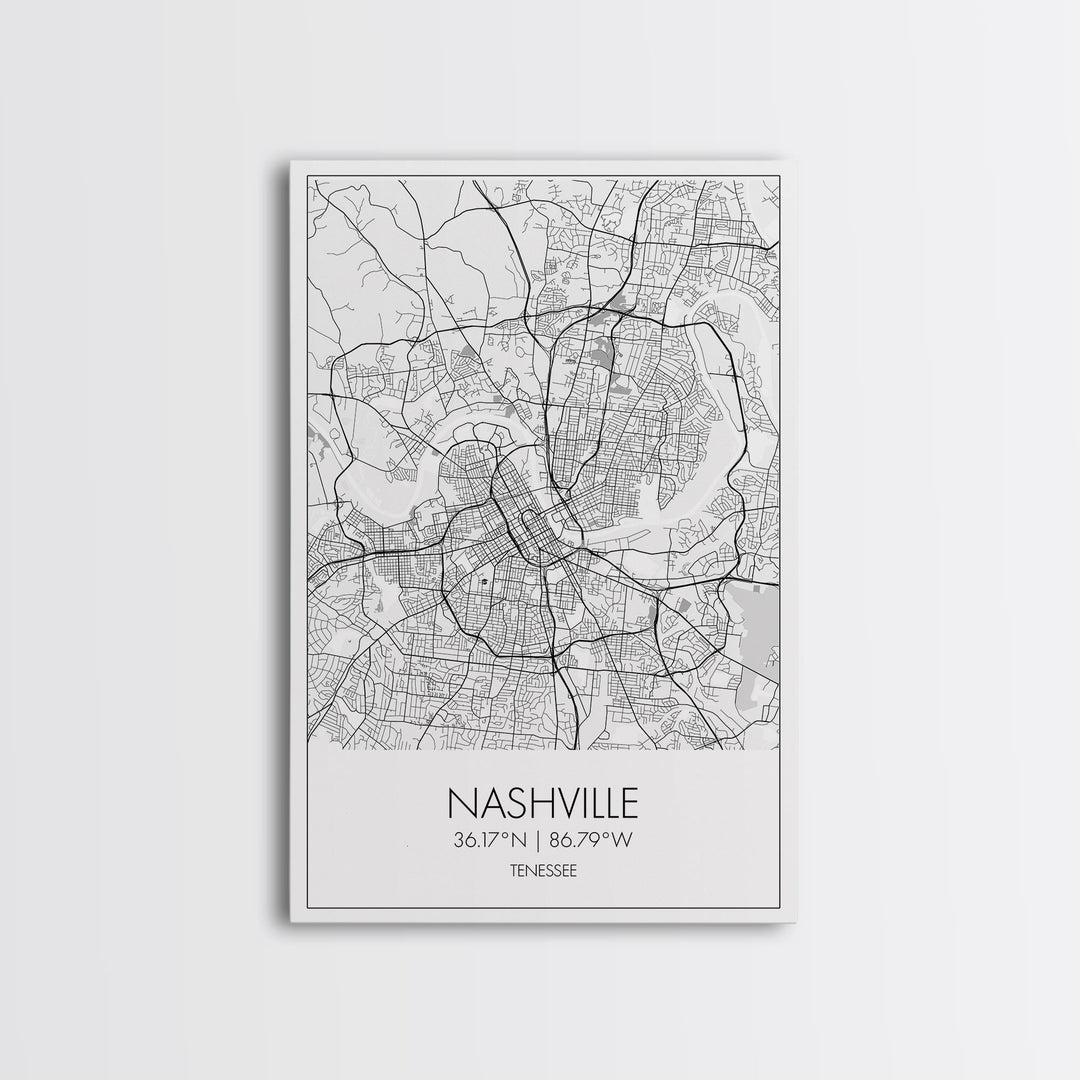 Nashville Street Map, Tennessee Map, City Map Art, Modern Art, Wall Art, Canvas Print, Music Studio Art, Gift For Music Lover, Travel Art