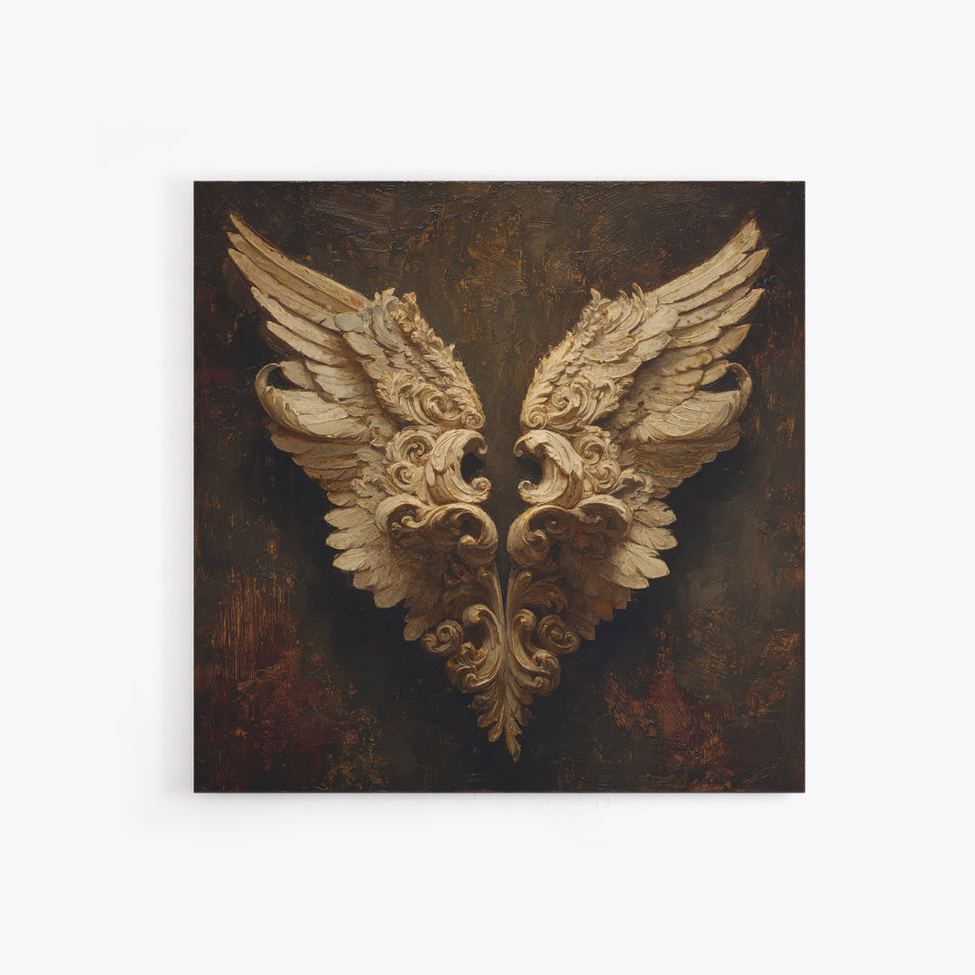 Angel Wings with Gold and Ivory Tones Canvas Print, Renaissanceinspired Art, Wall Art Print, Living Room Decor, Classic, REN-1x1-18