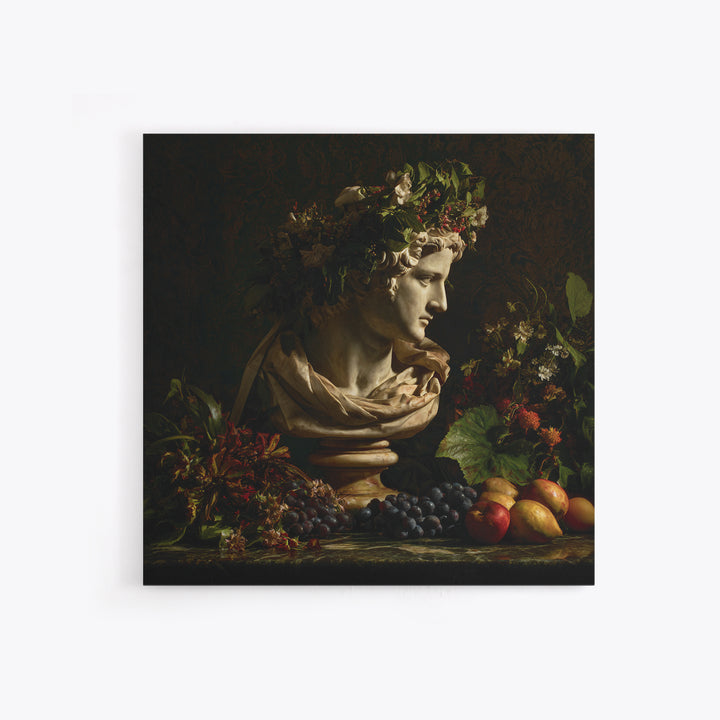 Floral Garland Surrounding a Classical Profile Canvas Print, Renaissanceinspired Art, Botanical Art, Living Room Decor, Classic, REN-1x1-46