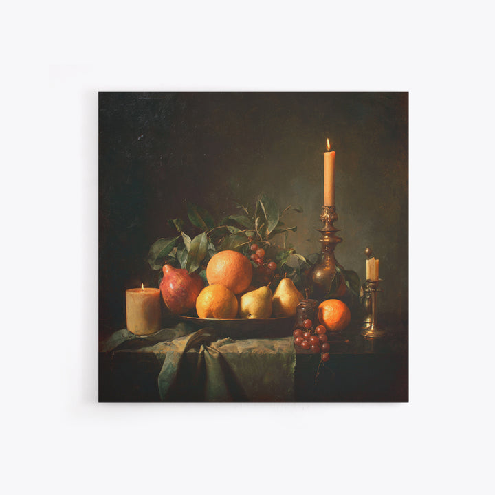 Oil Painted Fruit Still Life on Dark Canvas Print, Renaissanceinspired Art, Fantasy Decor, Living Room Decor, Classic, REN-1x1-51