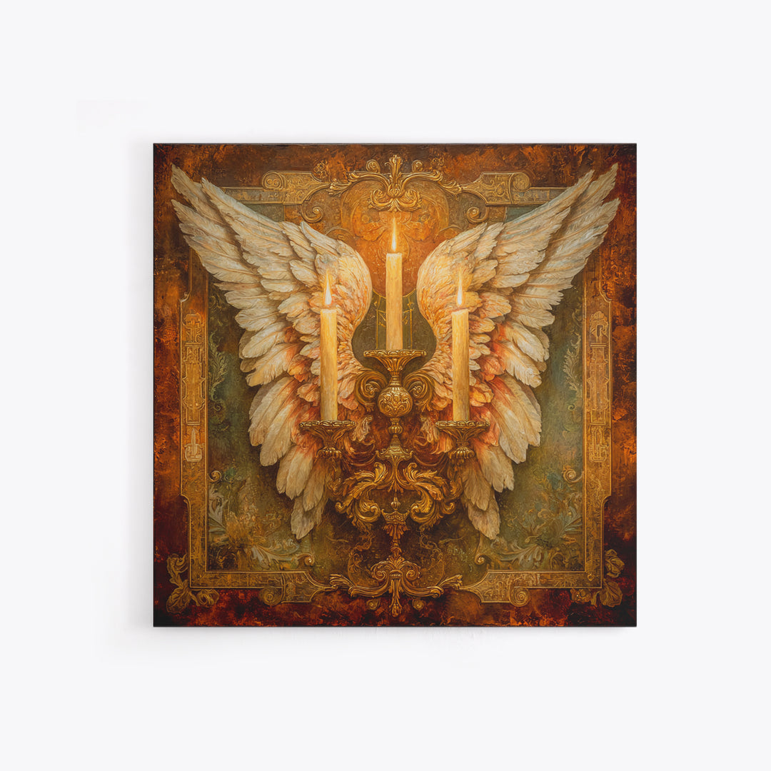 Angel Wings with Gold and Ivory Tones Canvas Print, Renaissanceinspired Art, Unique Wall Decor, Living Room Decor, Classic, REN-1x1-66