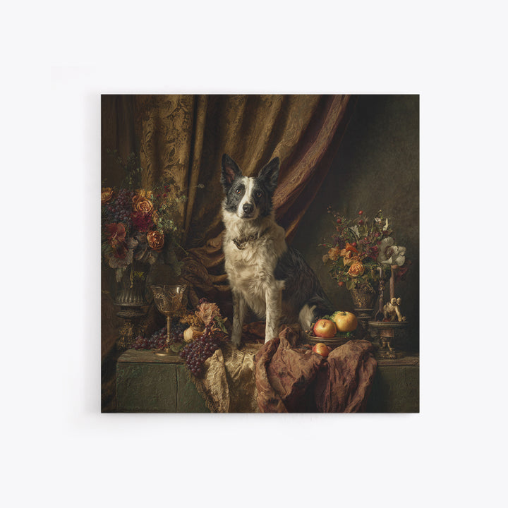Noble Dog Portrait Framed Canvas Print, Renaissanceinspired Art, Mosaic Wall Art, Living Room Decor, Fine Art, Classic, REN-1x1-68