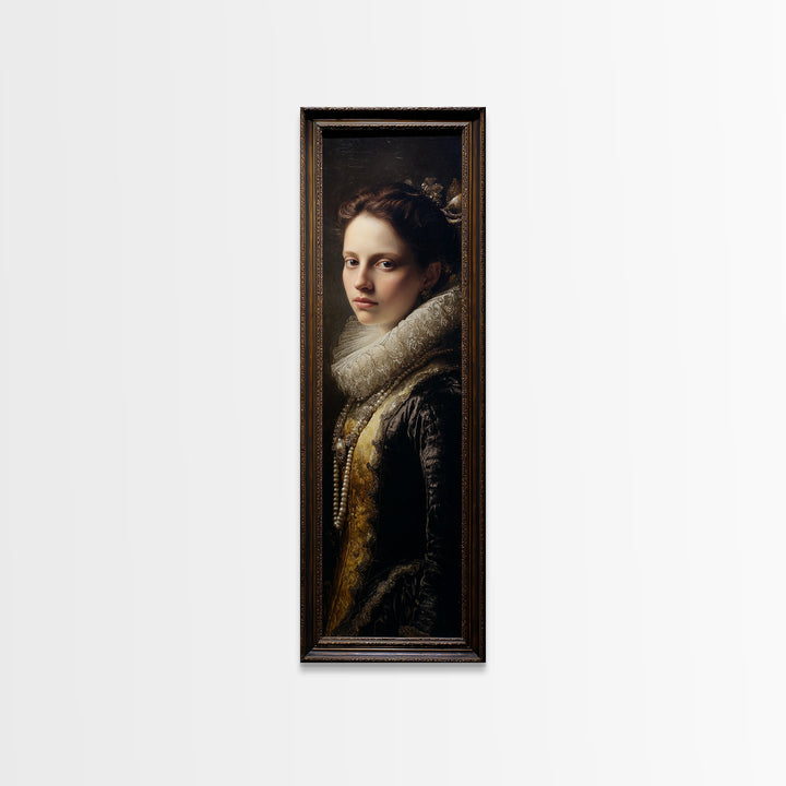Portrait with Pearl Necklace and Velvet Dress Canvas Print, Renaissanceinspired Art, Fantasy Decor, Living Room Decor, Classic, REN-1x3-24