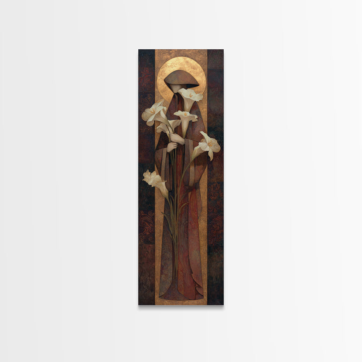 Saint Like Figure Holding White Lilies Canvas Print, Renaissanceinspired Art, Fine Art Print, Living Room Decor, Oil Painting, REN-1x3-25