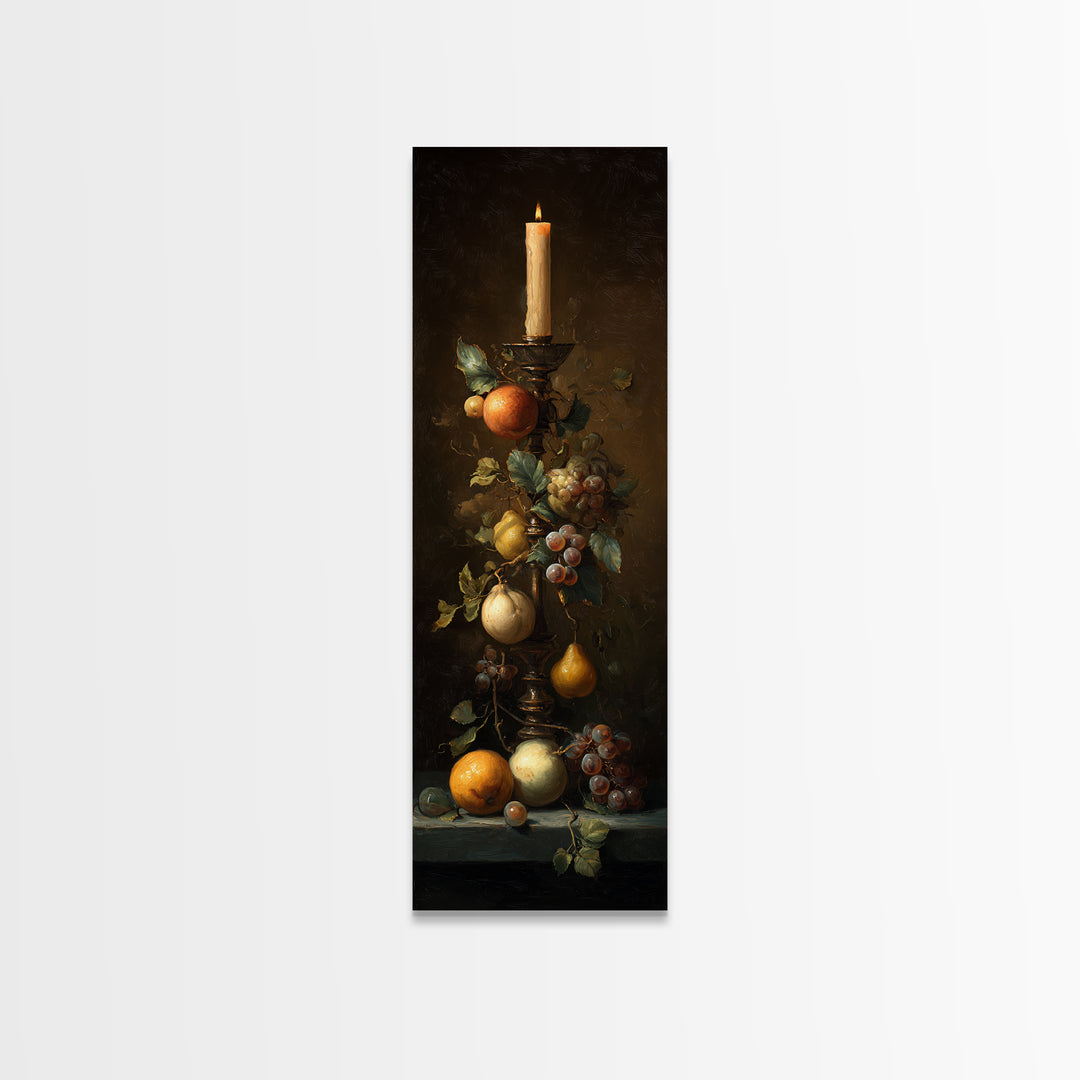 Oil Painted Fruit Still Life on Dark Canvas Print, Renaissanceinspired Art, Gallery Decor, Living Room Decor, Fine Art, Classic, REN-1x3-39