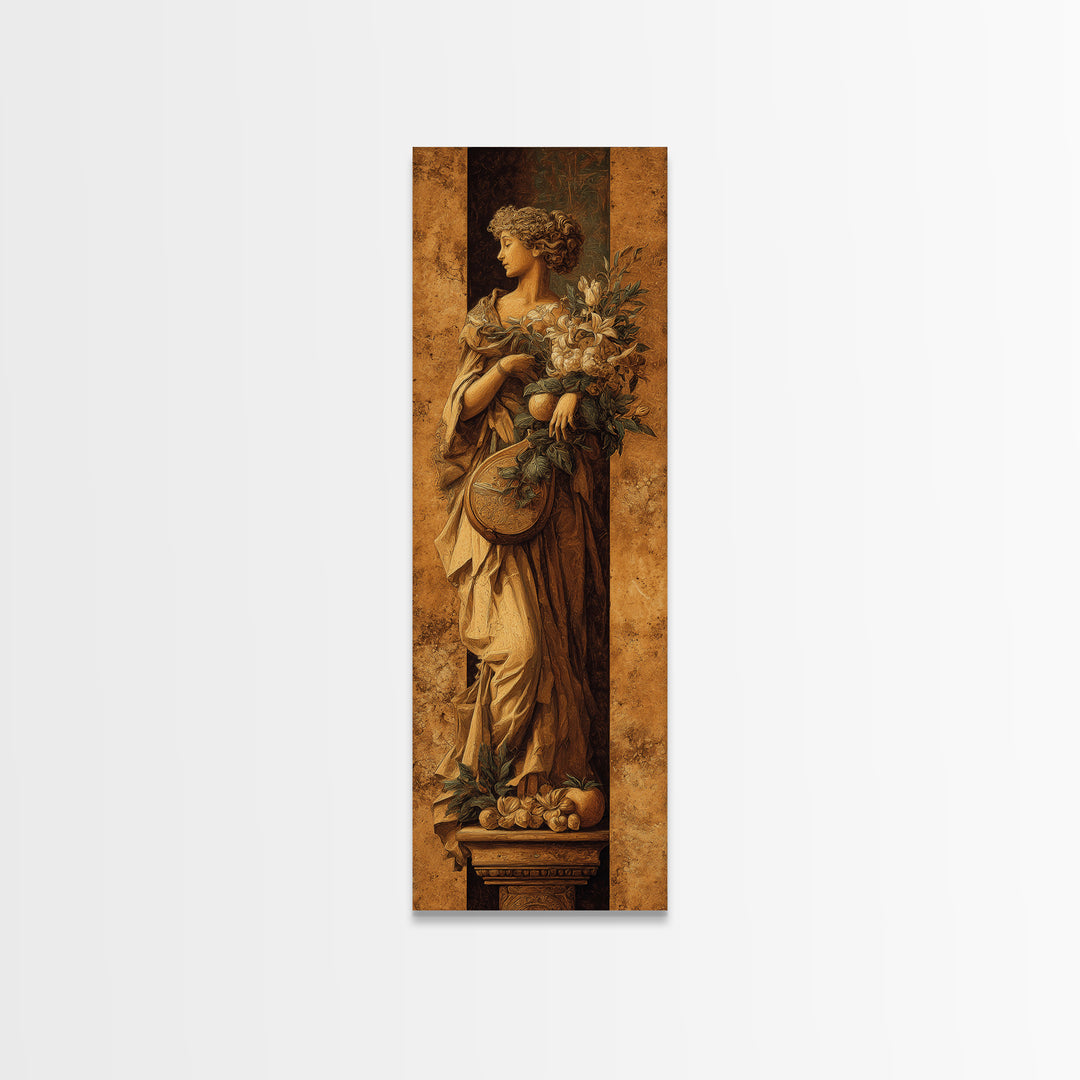 Renaissance Style Musician with Lute Framed Canvas Print, Renaissanceinspired Art, Floral Print, Living Room Decor, Classic, REN-1x3-4