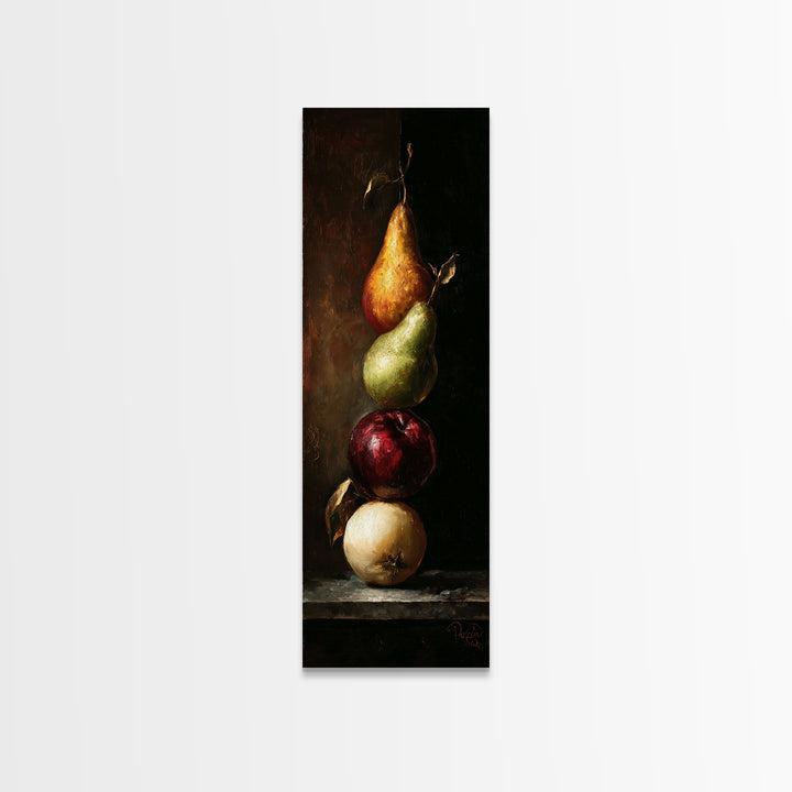 Oil Painted Fruit Still Life on Dark Canvas Print, Renaissanceinspired Art, Living Room Decor, Oil Painting, Classic, REN-1x3-63