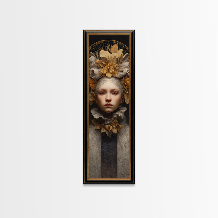 Gold Halo Portrait Canvas Print, Renaissanceinspired Art, Floral Painting, Living Room Decor, Oil Painting, Classic, Art Print, REN-1x3-65