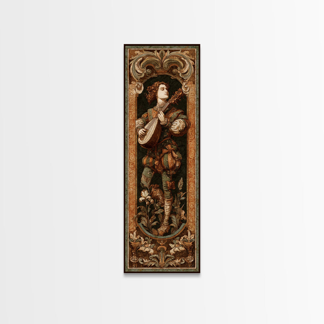Renaissance Style Musician with Lute Framed Canvas Print, Renaissanceinspired Art, Room Decor, Living Room Decor, Oil Painting, REN-1x3-76