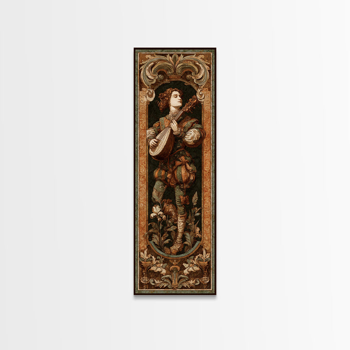 Renaissance Style Musician with Lute Framed Canvas Print, Renaissanceinspired Art, Room Decor, Living Room Decor, Oil Painting, REN-1x3-76
