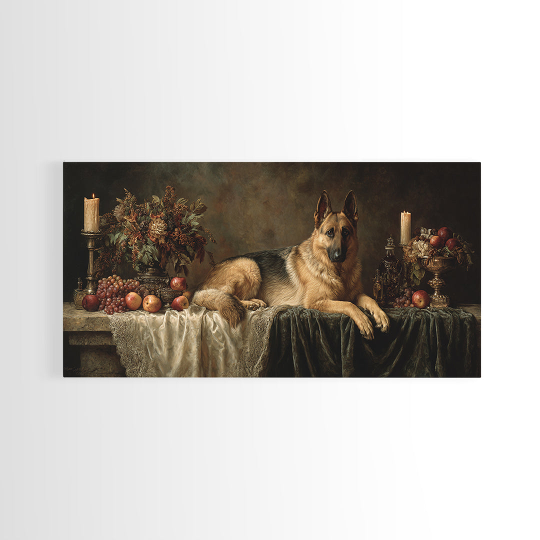 Noble Dog Portrait Framed Canvas Print, Renaissanceinspired Art, Neutral Decor, Living Room Decor, Oil Painting, Classic, REN-2x1-16